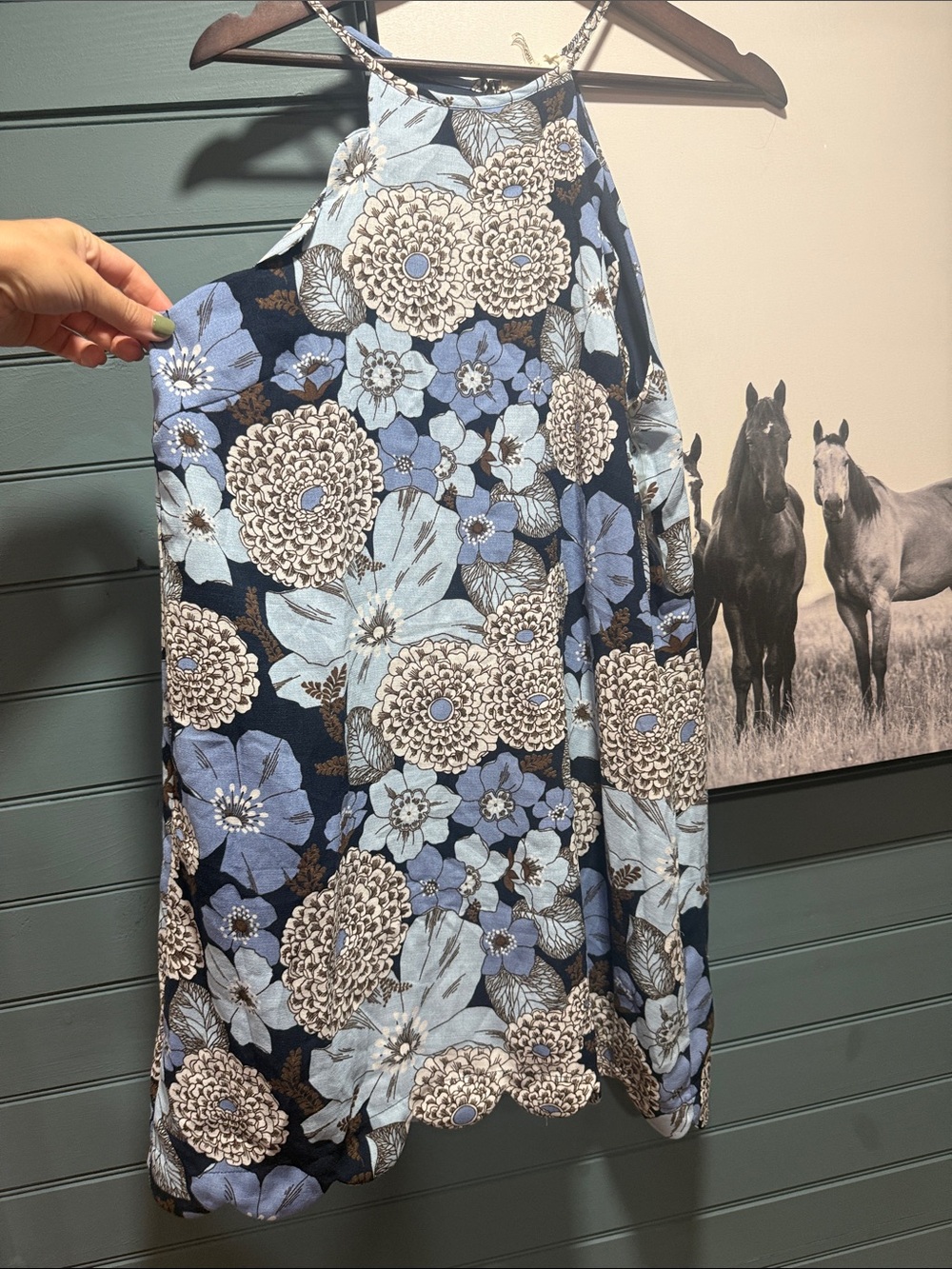 Floral Halter A-Line Skirt in Navy and Light Blue